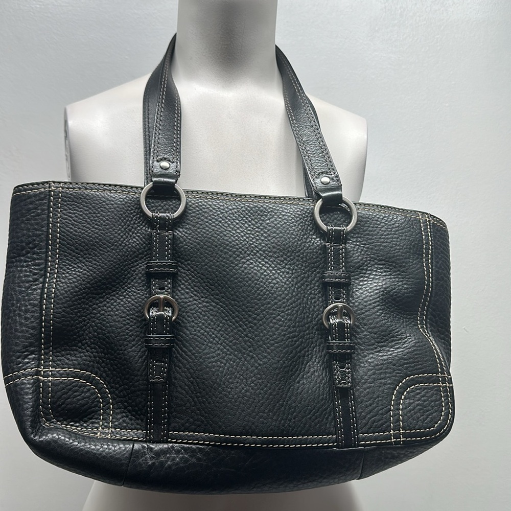 Coach Chelsea Purse Tote Handbag Pebbled Leather Black Silver Large Bag F12339 - Picture 6 of 9